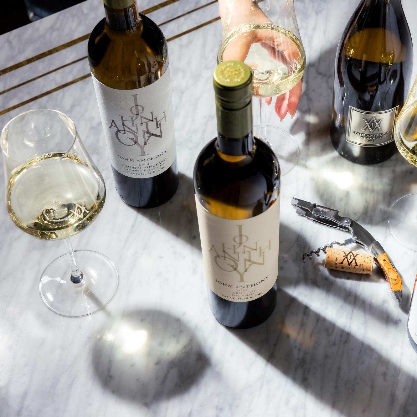 John Anthony Vineyards wine and glasses